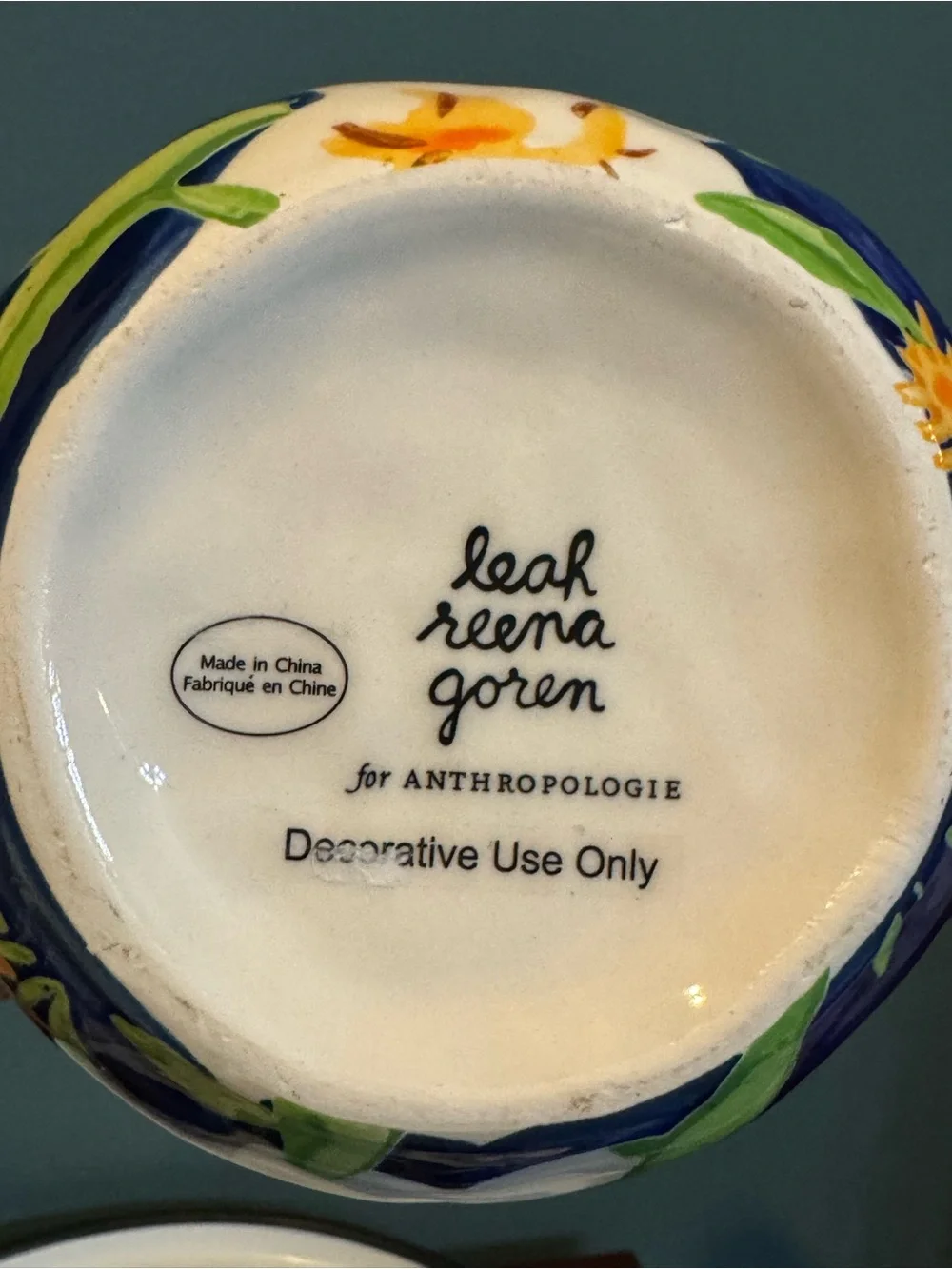 Anthropologie Leah Reena Goren blue and white stoneware floral vase